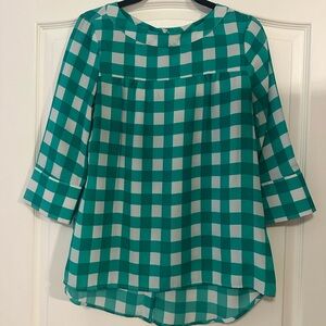 Banana republic, green and white gingham tunic blouse size extra small